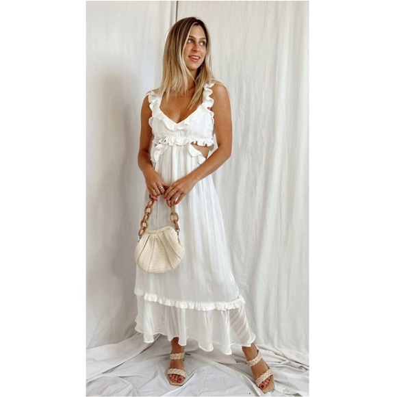 Show Me Your MuMu Lane White Midi Dress Bridal Summer Coquette Small - Picture 1 of 5